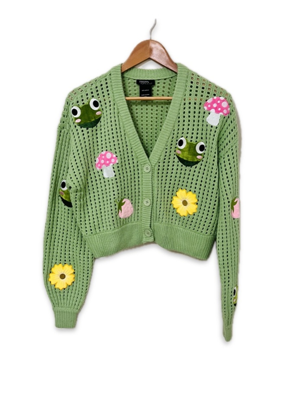 Thorn & Fable Frog Mushroom Strawberry Flower Knit Cardigan Medium Cottagecore